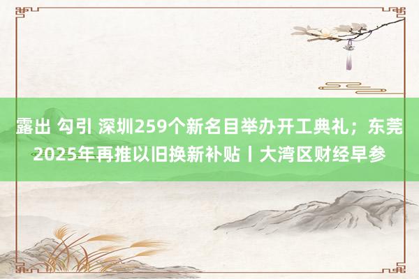 露出 勾引 深圳259个新名目举办开工典礼；东莞2025年再推以旧换新补贴丨大湾区财经早参